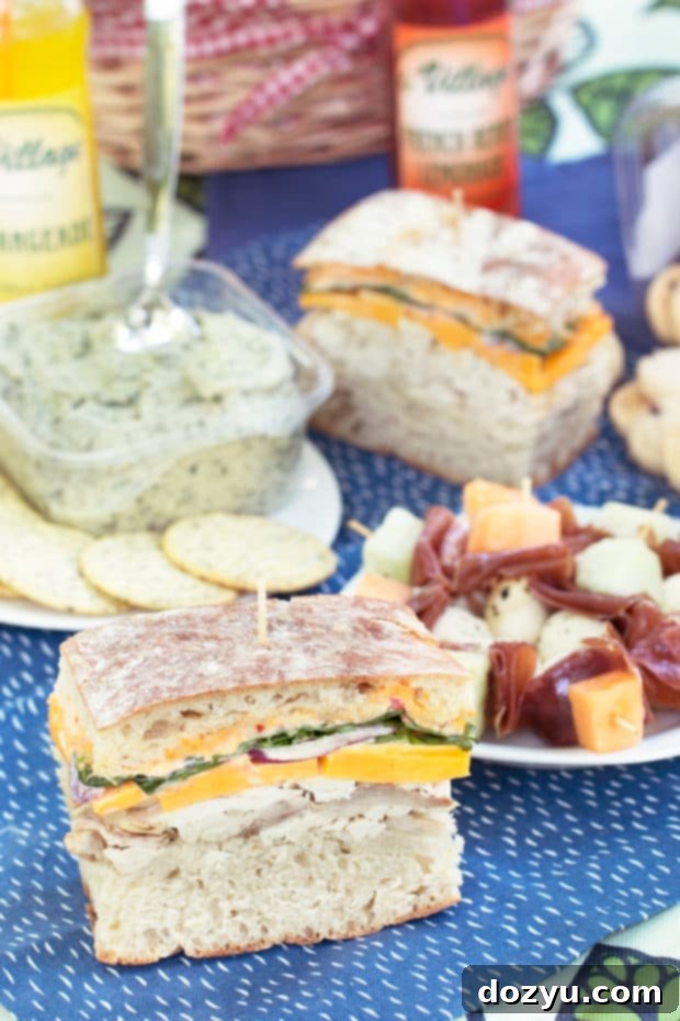 Preparing a romantic picnic lunch with Spicy Rotisserie Chicken Pressed Sandwiches