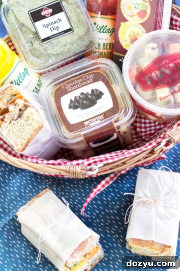 Tony's Market ingredients for a summer picnic date, featuring pressed chicken sandwiches