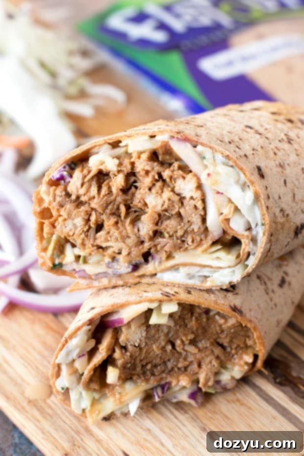 Korean BBQ Pulled Pork Wraps with Kimchi Slaw 2 Shredded Pork Korean BBQ Wraps with Kimchi Slaw | cakenknife.com #sponsored #lunch #healthy