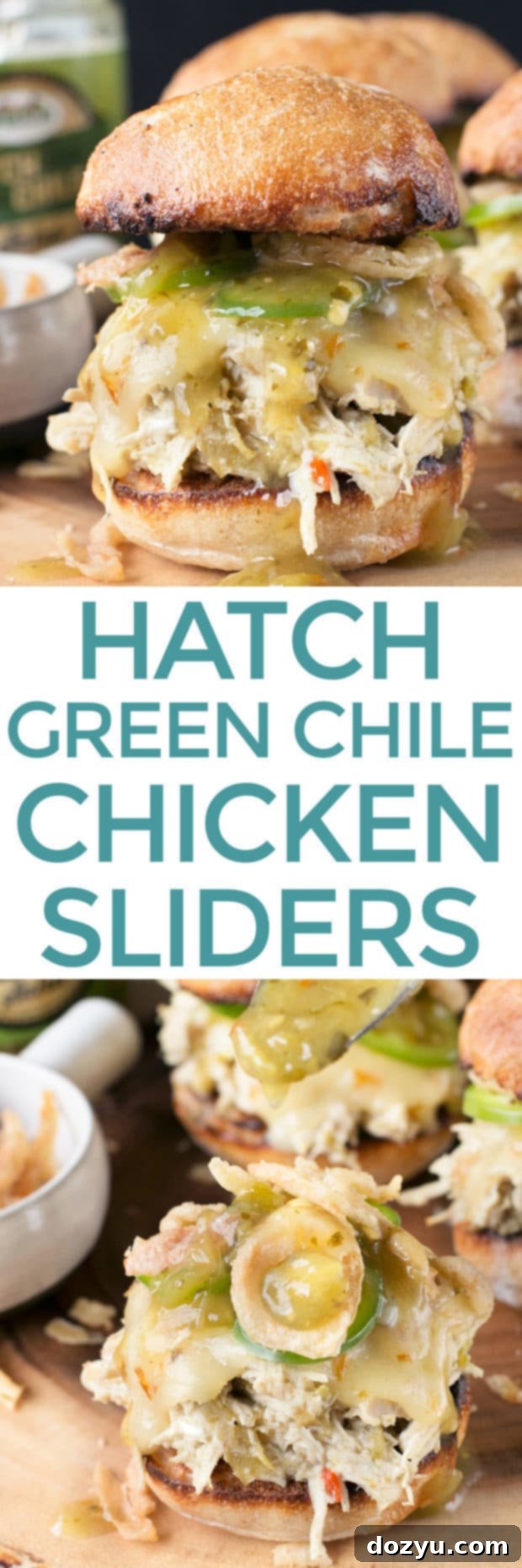 Hatch Green Chile Chicken Sliders | cakenknife.com #tailgating #spicy #sandwich