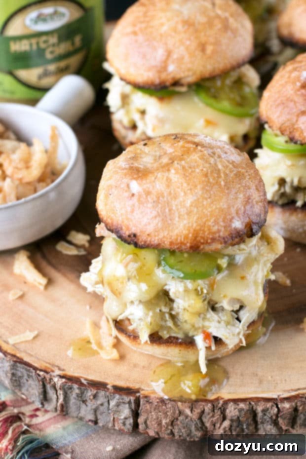 Hatch Green Chile Chicken Sliders | cakenknife.com #tailgating #spicy #sandwich