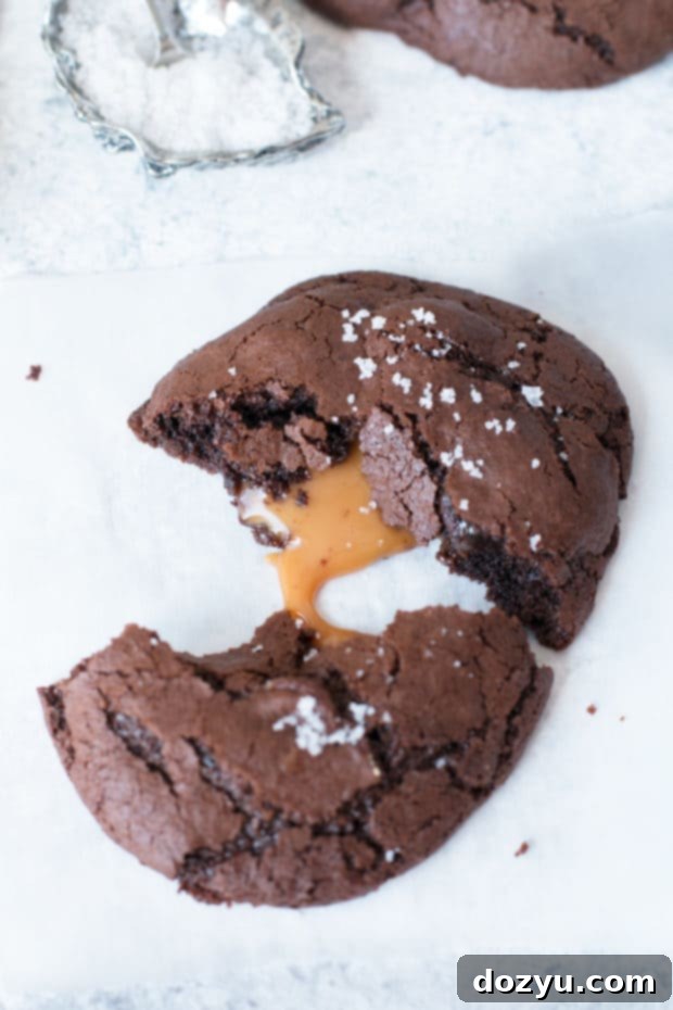 Olive Oil Salted Caramel Brownie Cookies | cakenknife.com #dessert #chocolate #baking #ad