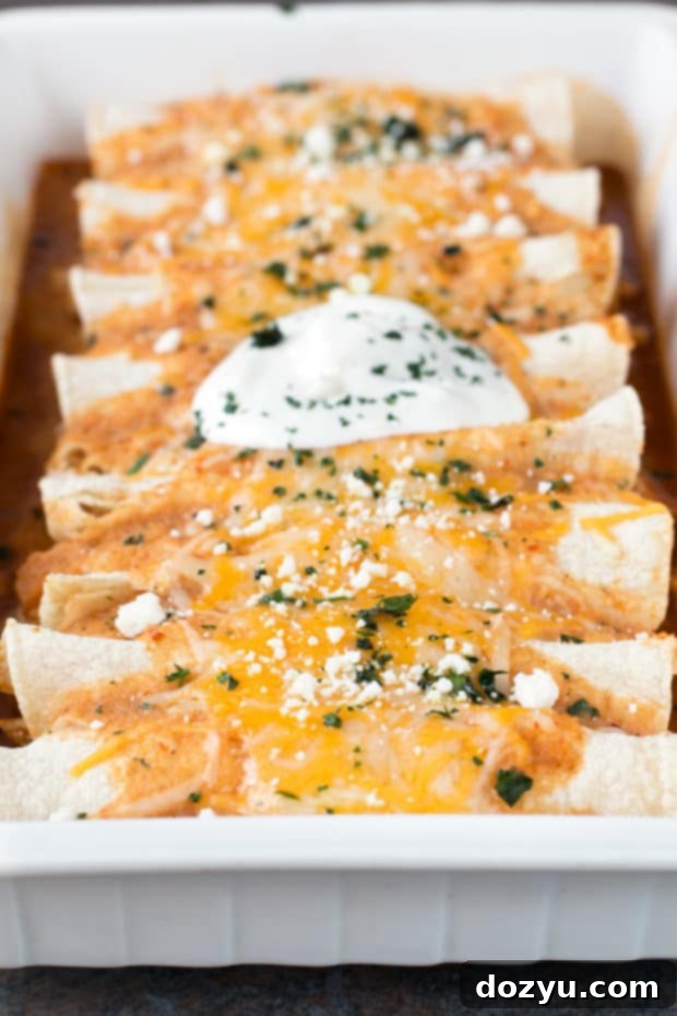 Fusion Curry Chicken Enchiladas 3 Close-up of golden brown Curry Chicken Enchiladas baked to perfection, a new twist on Mexican dinner. #weeknightdinner #dinner #enchiladas #mexican #curry