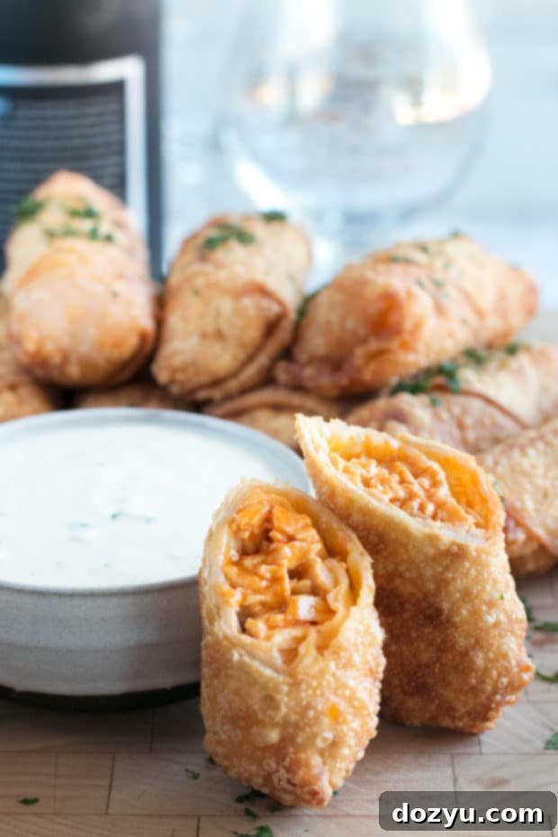 Platter of Blue Cheese Buffalo Chicken Egg Rolls