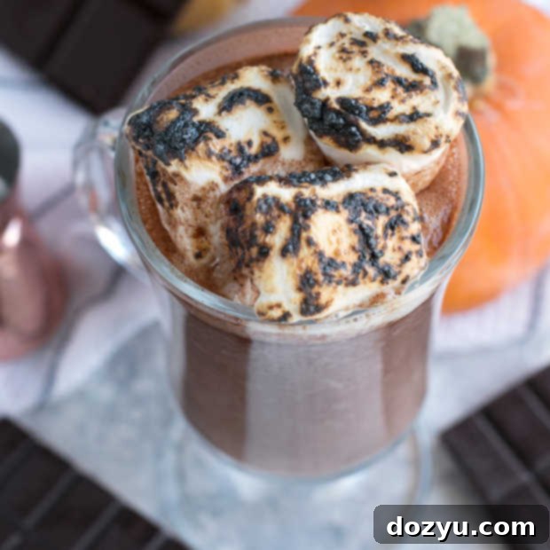 Pumpkin Bourbon Hot Chocolate | cakenknife.com #hotchocolate #pumpkinspice #fall #cocktail