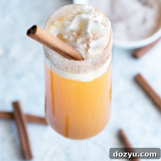 Spiced Pumpkin Mimosa 10 A vibrant Pumpkin Pie Mimosa in a champagne flute, garnished with a cinnamon stick and whipped cream, perfect for fall.