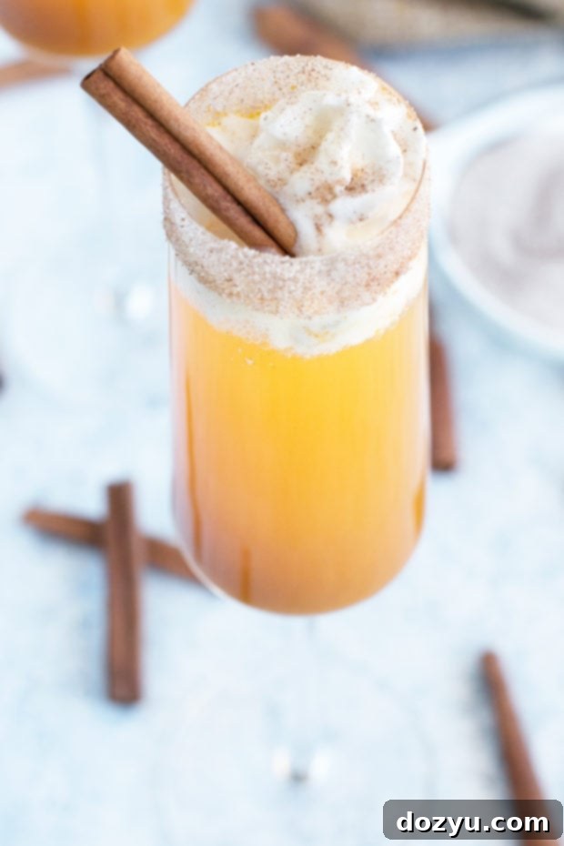 Spiced Pumpkin Mimosa 9 A festive array of Pumpkin Pie Mimosas ready to be served at a fall brunch or holiday gathering, with elegant garnishes.
