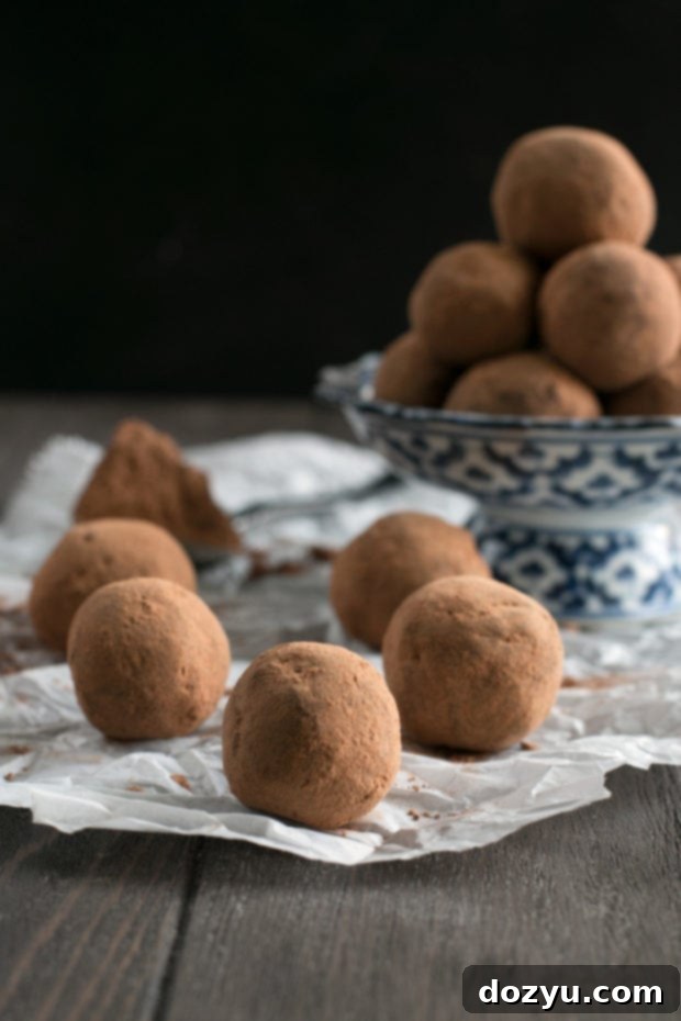 A batch of freshly made Vegan Spicy Dark Chocolate Avocado Truffles