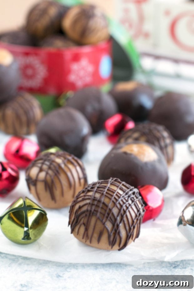 Crispy Bourbon Buckeyes | cakenknife.com #dessert #chocolate #christmas #holiday #cookies #sweetestseason