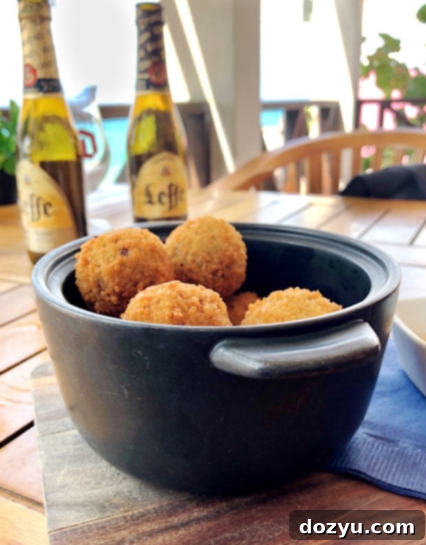 Delicious Rundvleesbitterballen appetizer with mustard by the beach in Curaçao