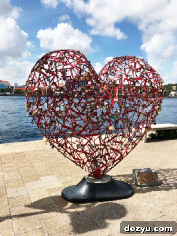 Love locks forming a heart shape, a romantic spot in Curaçao