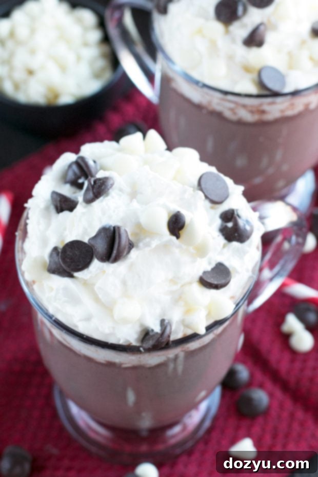Close-up of a Boozy Zebra Hot Chocolate, perfect for cold days