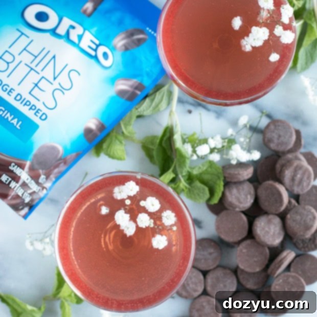 The Perfect Girls' Night In: Mint Rose Sparkler & OREO Thins 11 Sparkling Mint Rose Wine Cocktail recipe thumbnail.