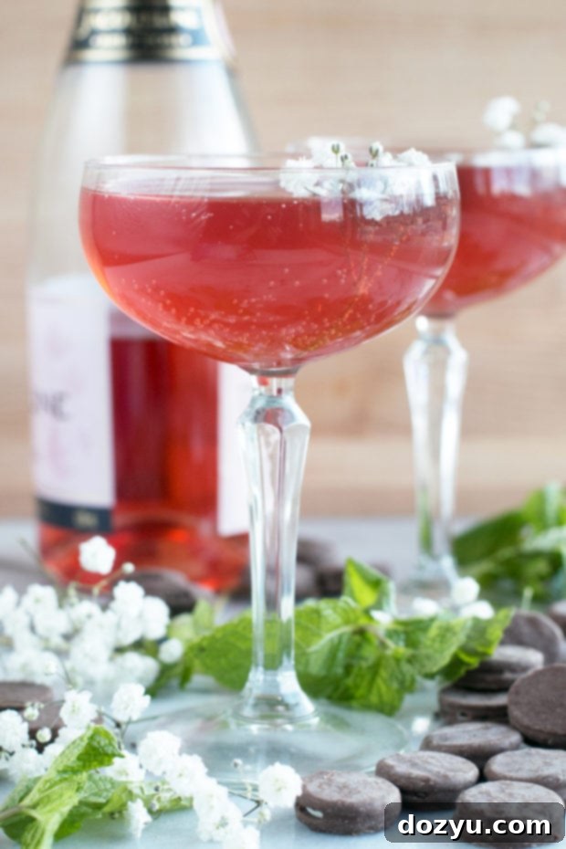 Sparkling Rose Mint Cocktail prepared for a relaxing evening.