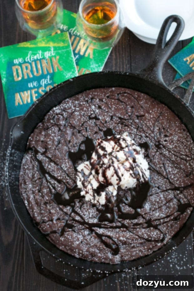 Whiskey Brownie Skillet Baileys Ice Cream Indulgence 8 Beautifully styled Whiskey Skillet Brownie with Bailey’s No-Churn Ice Cream, ready to be enjoyed