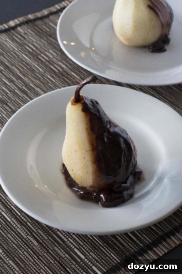 Luscious Vanilla Kissed Pears 2 Vanilla Poached Pears with Chocolate Sauce