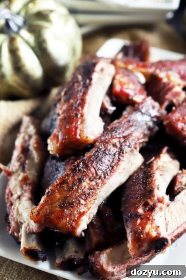 Grilled Pumpkin Spice Ribs glistening, fresh off the grill