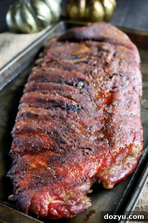 Pumpkin Spice Ribs on the grill, smoking to perfection