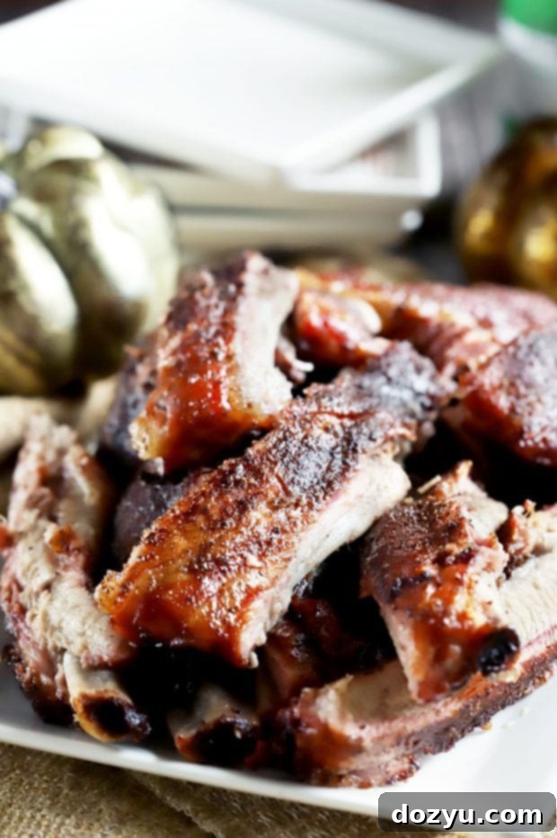 Close-up of a cut piece of Pumpkin Spice Rib, showcasing its juicy interior