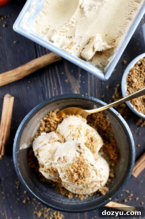 Gingersnap Crumble Pumpkin Spice Latte Ice Cream 7 Delicious Pumpkin Spice Latte Ice Cream with Gingersnap Crumble in a small bowl