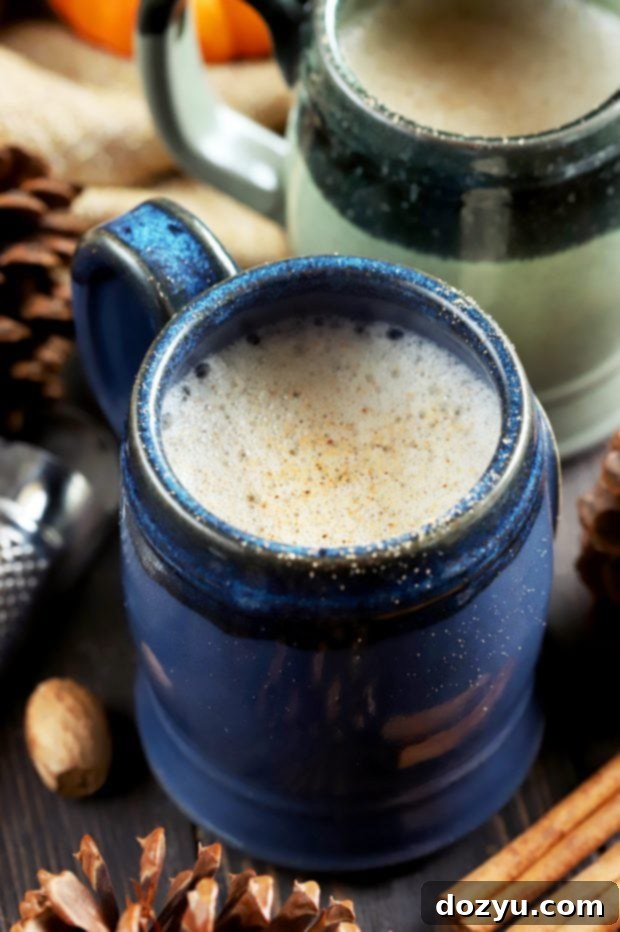 Hot Spiced Ale Flip in a rustic mug
