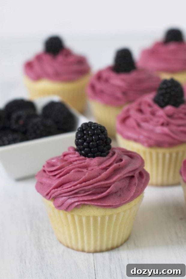 Vanilla Cupcakes with Lemon Curd & Blackberry Buttercream 5 Vanilla Cupcakes with Lemon Curd Filling & Blackberry Buttercream Frosting