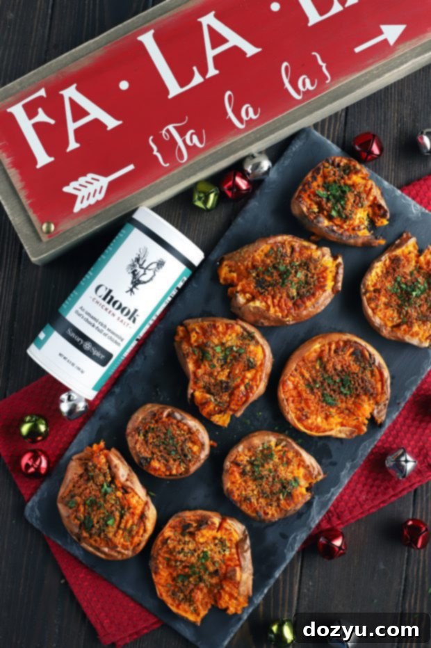 Chook Smashed Sweet Potatoes with Fresh Herbs and Garlic