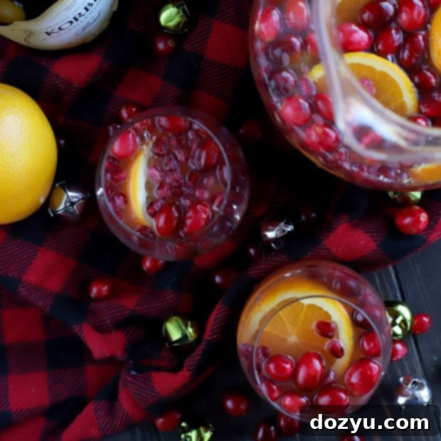 Holiday Brunch Sparkler 9 Sparkling Holiday Brunch Punch with cranberries, orange slices, and pomegranate seeds.