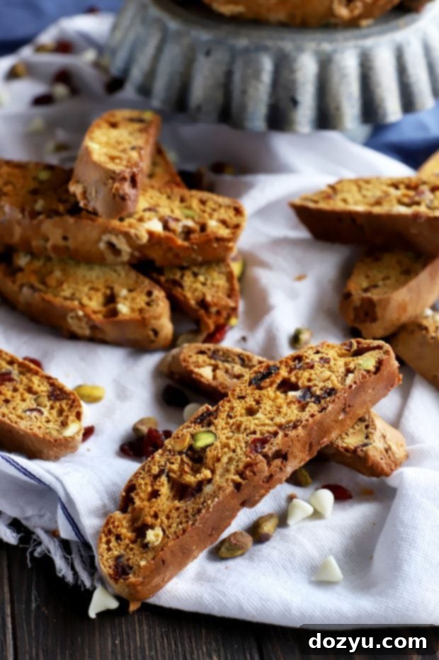 Cranberry Pistachio Biscotti with an Avocado Twist 4 Close-up of freshly baked Cranberry Pistachio Avocado Biscotti with a hint of white chocolate