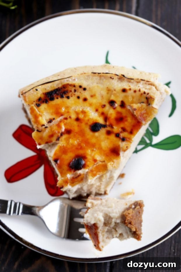 Instant Pot Eggnog Cheesecake Brûlée 2 Brûléed Instant Pot Eggnog Cheesecake with a golden caramelized topping