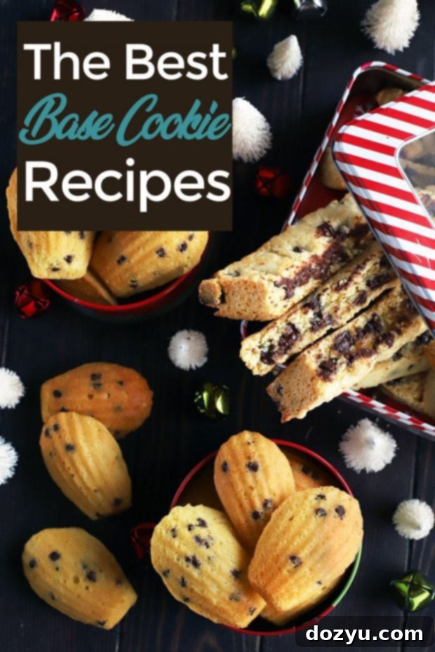 Pinterest graphic featuring Madeleine and Biscotti recipes for holiday baking