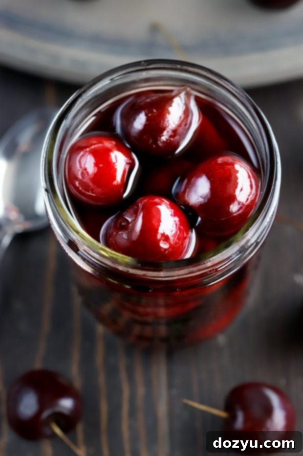 Homemade Brandy Cherries with Rum, perfect for cocktails