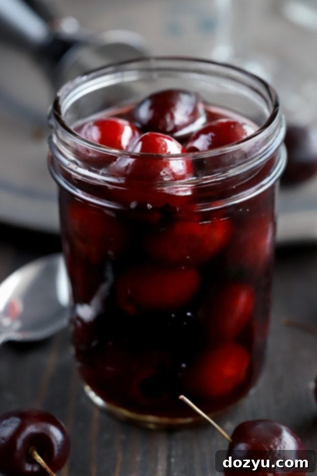 Brandy Cherries with ingredients on a counter