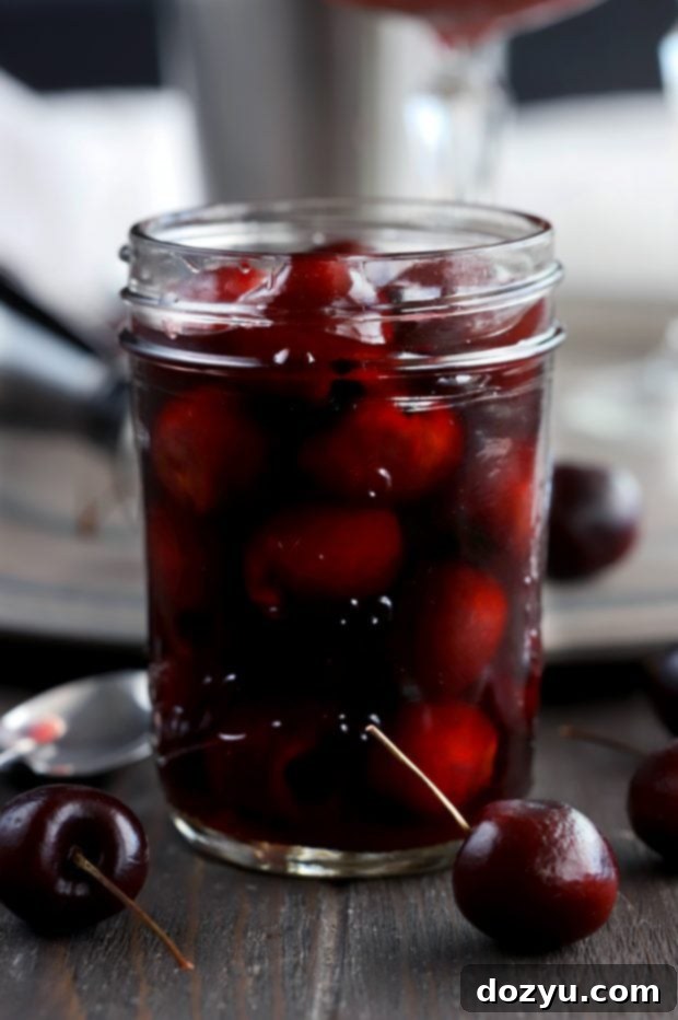 Jar of Homemade Brandy Cherries for gifting