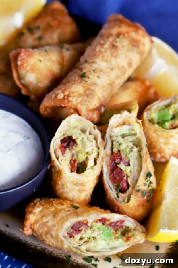 Avocado Sun-Dried Tomato Chicken Egg Rolls