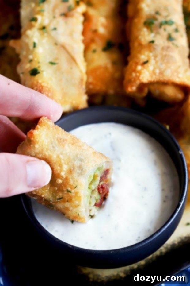 Avocado Sun-Dried Tomato Chicken Egg Rolls