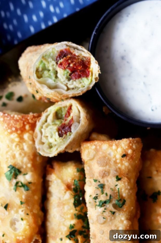 Avocado Sun-Dried Tomato Chicken Egg Rolls