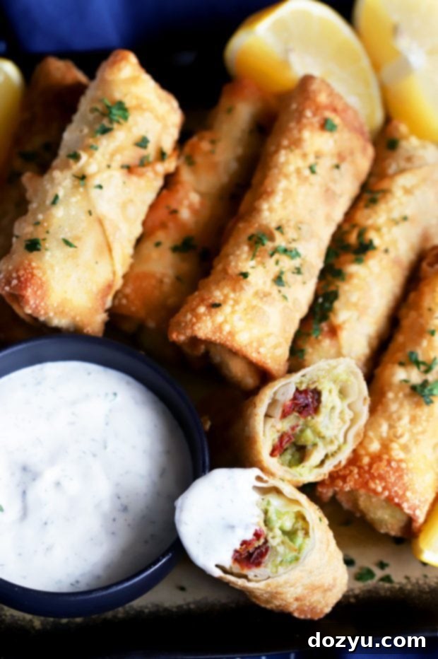 Avocado Sun-Dried Tomato Chicken Egg Rolls