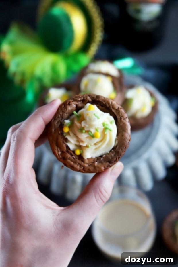 Bailey's Espresso Brownie Bliss 4 Espresso Brownie Cups With Bailey's Buttercream Frosting, garnished with sprinkles