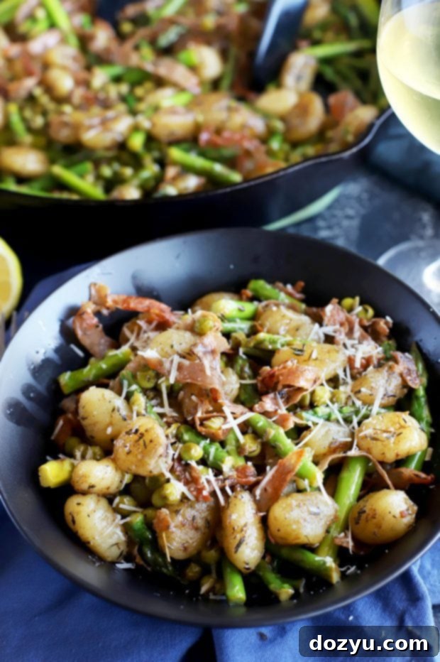 Brown Butter Gnocchi with Fresh Asparagus and Sweet Peas 6 bowl of brown butter gnocchi with asparagus and peas