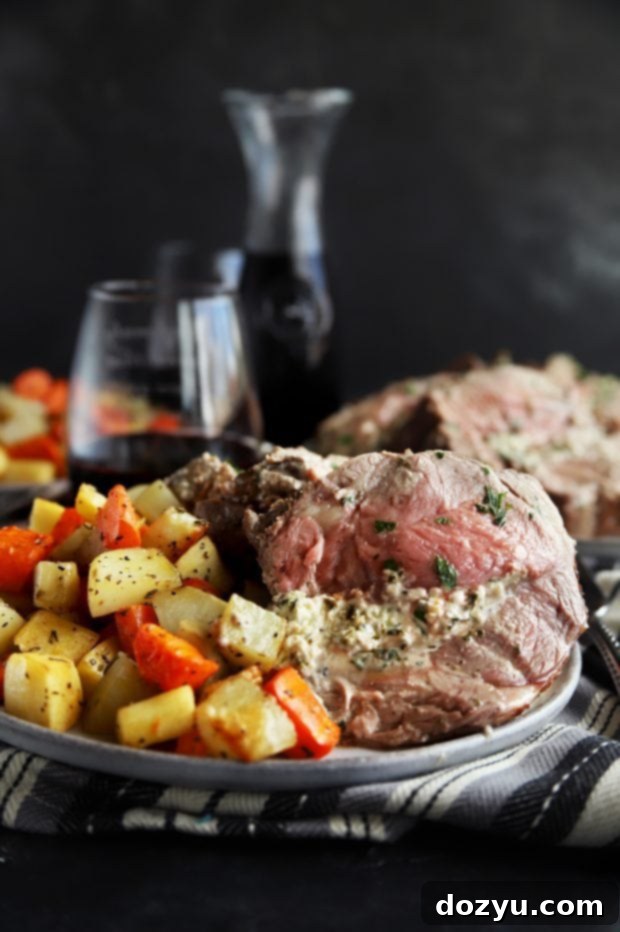 Roasted Leg of Lamb with Herbed Goat Cheese Stuffing 5 Sliced stuffed leg of lamb for dinner