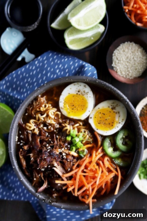 Ultimate Spicy Instant Pot Pork Ramen 2 Ramen served with all the toppings, including soft-boiled egg and green onions