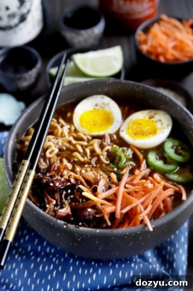 Ultimate Spicy Instant Pot Pork Ramen 3 Homemade Japanese noodle soup in a rustic bowl