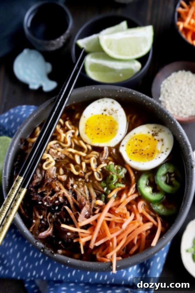 Ultimate Spicy Instant Pot Pork Ramen 6 Homemade ramen soup in a bowl with rich broth and fresh toppings