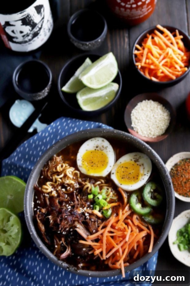 Ultimate Spicy Instant Pot Pork Ramen 7 Ramen in a bowl with soft boiled eggs, ready to eat