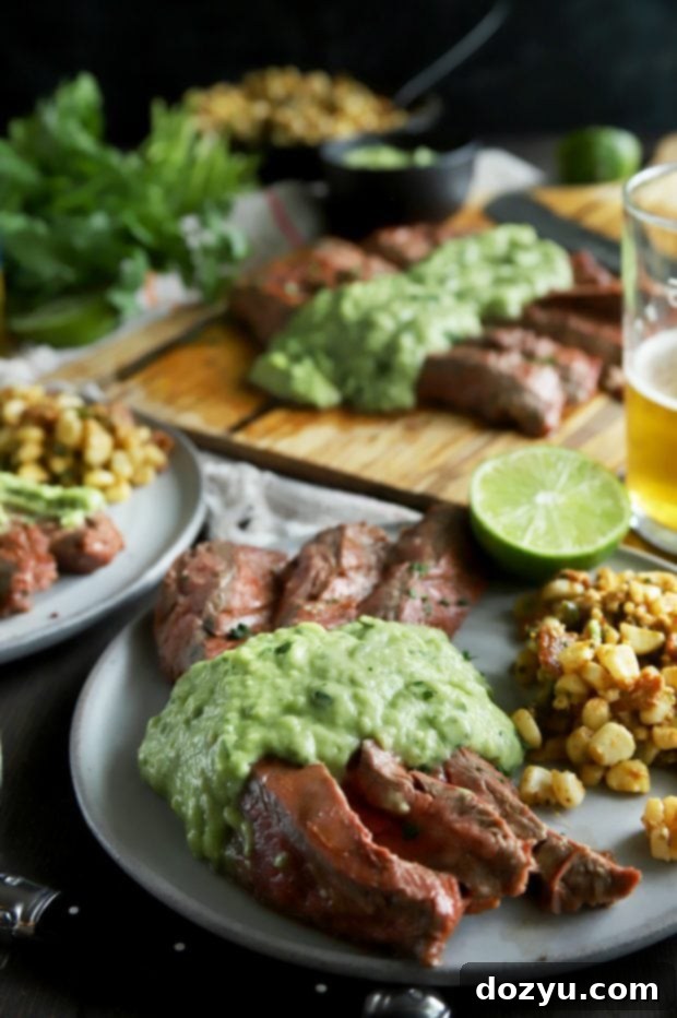 Flank steak served for dinner after being grilled