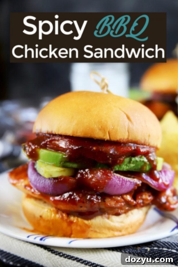 Pinterest optimized image for Spicy Grilled BBQ Chicken Sandwich recipe, showing the sandwich with vibrant ingredients.