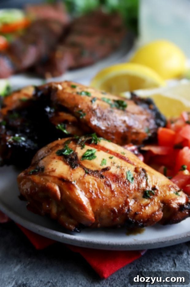 Side shot of marinated chicken thighs