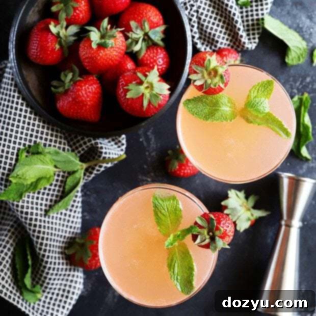 Minted Strawberry Vodka Gimlet 10 Thumbnail image of a delicious Strawberry Mint Vodka Gimlet cocktail