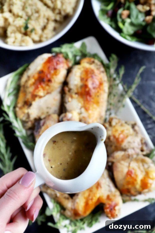 Aromatic White Wine and Herb Roasted Chicken 8 Sauce to pour over chicken